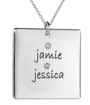 Picture of 2 Names Square Pendant with Stones