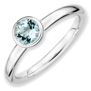 Picture of Silver Ring 5 mm Low Set Round Aquamarine stone