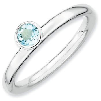 Picture of Silver Ring 4 mm High Set Round Aquamarine stone