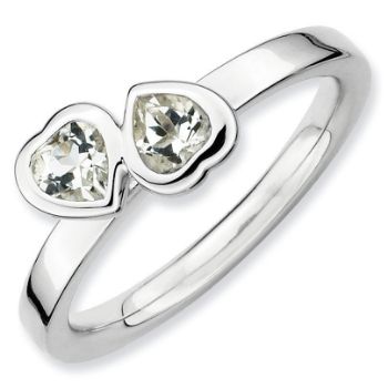 Picture of Silver Ring 2 Heart Shaped White Topaz stones