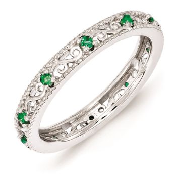 Picture of Silver Ring Created Emerald stones