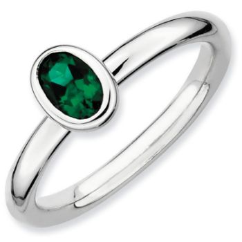 Picture of Silver Ring 1 Oval Created Emerald stones