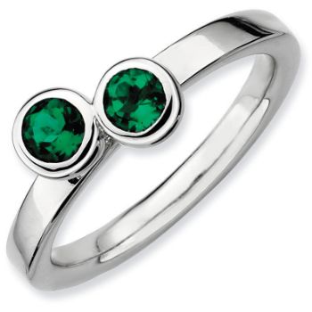 Picture of Silver Ring 2 Round Created Emerald stones