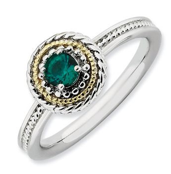 Picture of Silver Ring Created Emerald stone 14K Gold Accent