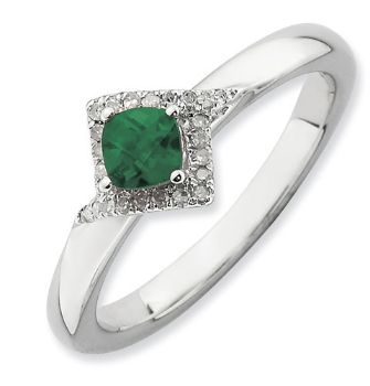 Picture of Silver Ring Created Emerald & Diamond stones