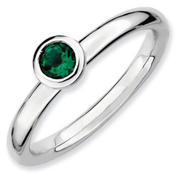 Picture of Silver Ring 4 mm Low Set Created Emerald stone