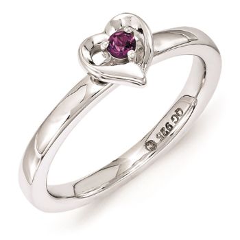 Picture of Silver Heart Ring Rhodolite Garnet Stone