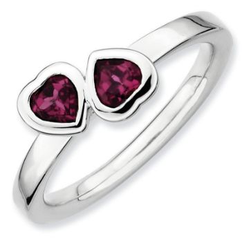 Picture of Silver Ring 2 Heart Rhodolite Garnet Stones