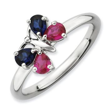Picture of Silver Butterfly Ring Created Ruby & Sapphire Stones