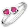 Picture of Silver Ring 2 Heart Created Ruby Stones