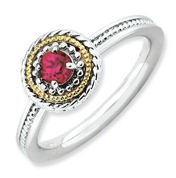 Picture of Silver Ring Round Created Ruby Stone
