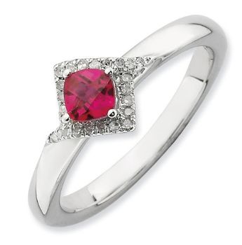 Picture of Silver Ring Cushion-Cut Created Ruby Stone