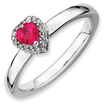 Picture of Silver Ring Heart Created Ruby & Diamond Stones