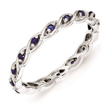 Picture of Silver Stackable Ring Created Sapphire Stones