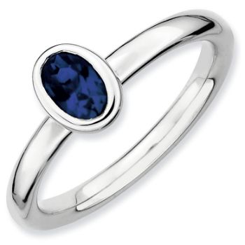 Picture of Silver Ring 1 Oval Created Sapphire Stone