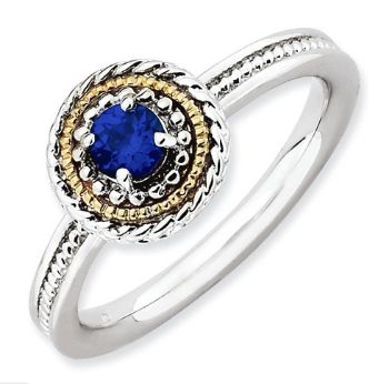 Picture of Silver Stackable Ring Round Created Sapphire Stone