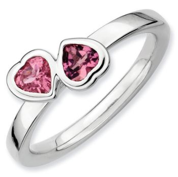 Picture of Silver Ring 2 Heart Pink Tourmaline stones