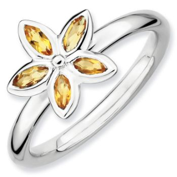 Picture of Sterling Silver Flower Ring Citrine Stones