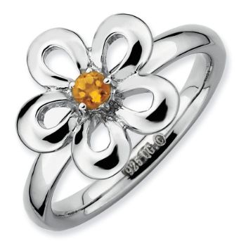 Picture of Sterling Silver Flower Ring Citrine Stone