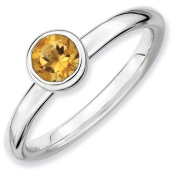 Picture of Sterling Silver Ring Low 5mm Round Citrine Stone