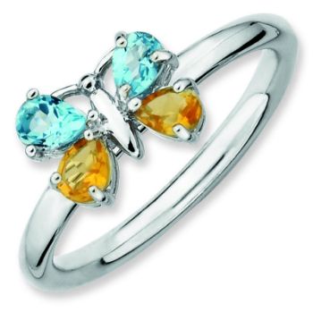 Picture of Silver Butterfly Ring Pear Shape Blue Topaz & Citrine