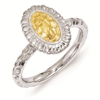 Picture of Sterling Silver Oval Ring with 14K Yellow Gold Accent