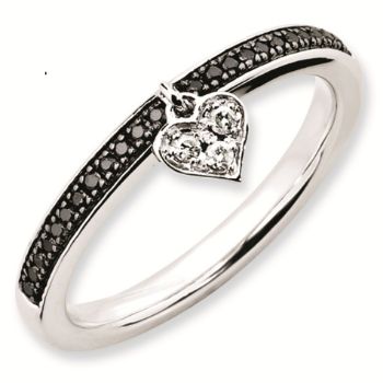 Picture of Sterling Silver Stackable Heart Black & White Diamond Ring