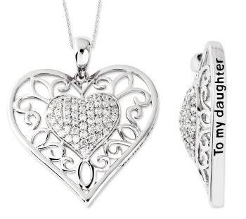 Picture of Silver CZ Heart Pendant, To My Daughter