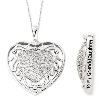 Picture of Silver CZ Heart Pendant, To My Granddaughte