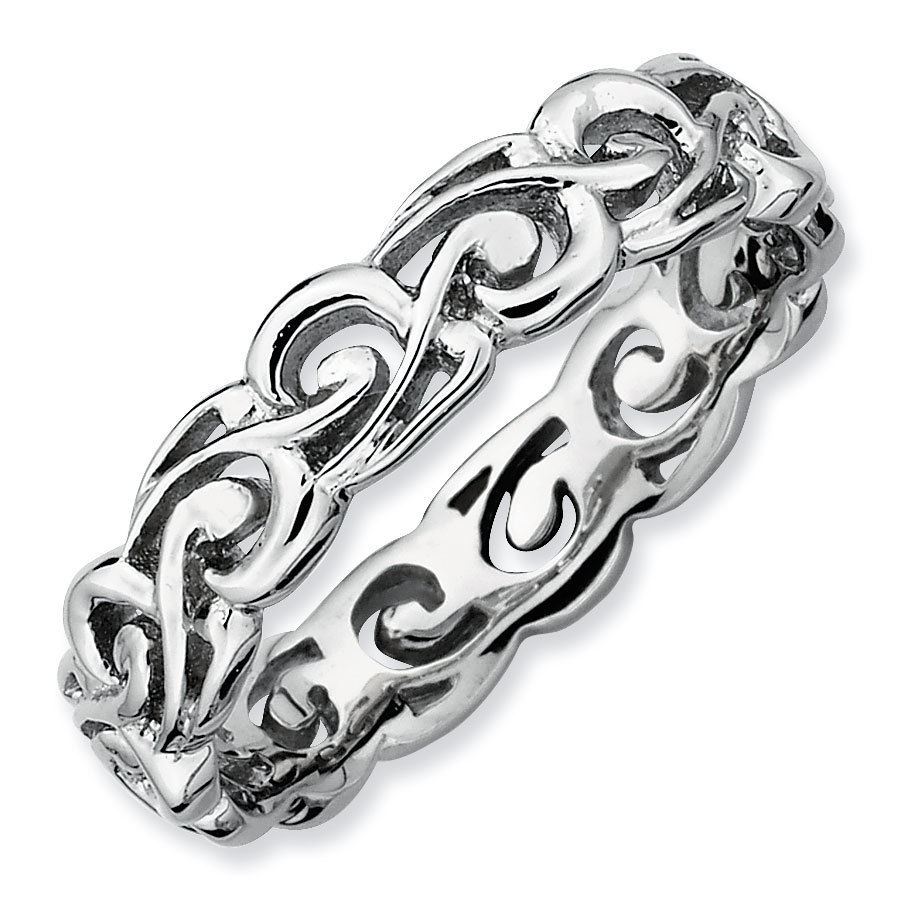 Rhodium-plated QSK130 Sterling Silver Stackable 4.50 mm Patterned Ring 