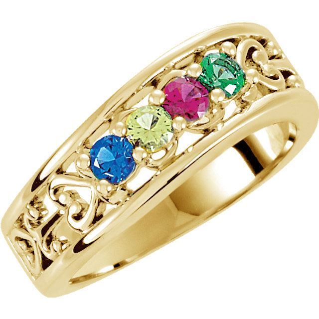 Carinagems. Gold 4 to 5 Round Stones Mother's Ring