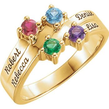 mother family name engraved ring 4 stones