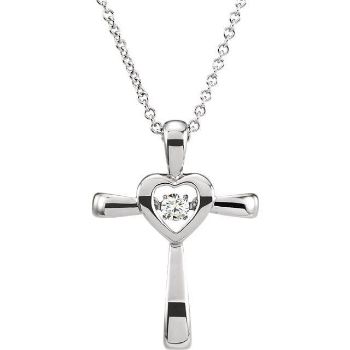 Picture of 14K Gold .08 CTW Diamond Heart Cross 18" Mystara® Necklace