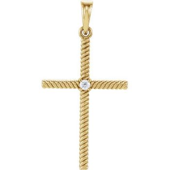 Picture of 14K Gold .03 CTW Diamond 31.95x16.3mm Rope Design Cross Pendant