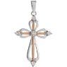 Picture of Sterling Silver 32x17mm Diamond Cross Pendant with Rose Gold Plating