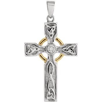 Picture of Sterling Silver/10K Yellow .01 CT Diamond Cross Pendant with Rhodium Plating