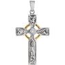 Picture of Sterling Silver/10K Yellow .01 CT Diamond Cross Pendant with Rhodium Plating