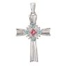 Picture of Sterling Silver Pink Tourmaline & Swiss Blue Topaz Cross Pendant