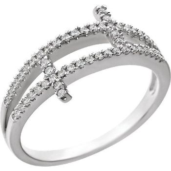 Picture of Sterling Silver Cubic Zirconia Sideways Cross Ring Size 7