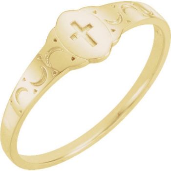 Picture of 14K Gold Youth Signet Ring with Cross Size 3