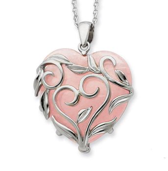 Picture of Sterling Silver And Rose Quartz Generous Heart 18in Necklace