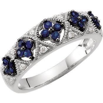 Picture of Sterling Silver Sapphire & Diamond Ring