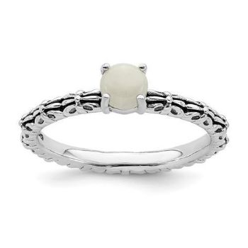 Picture of Silver Natural White Agate Stone Antiqued Ring