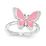 Picture of Silver Butterfly Ring Pink Enameled White CZ