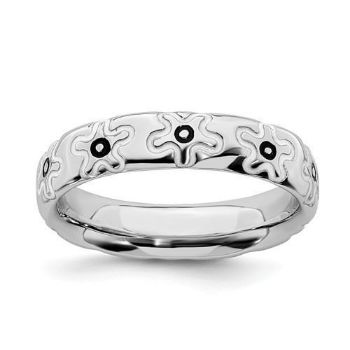 Picture of Sterling Silver Stackable Flower Ring Black