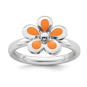 Picture of Silver Stackable Ring 2.25 mm Orange Enameled Flower