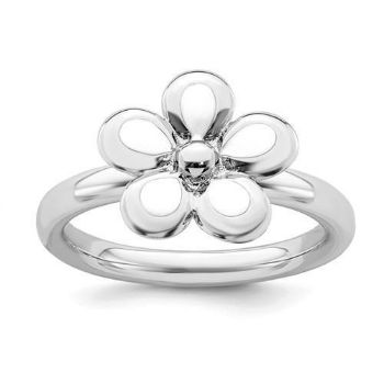 Picture of Silver Stackable Ring 2.25 mm White Enameled Flower