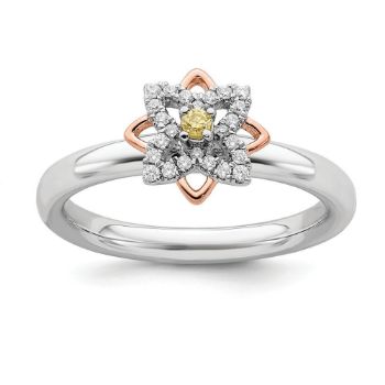 Picture of Rose-Plated Flower Citrine and Diamonds Ring Sterling Silver