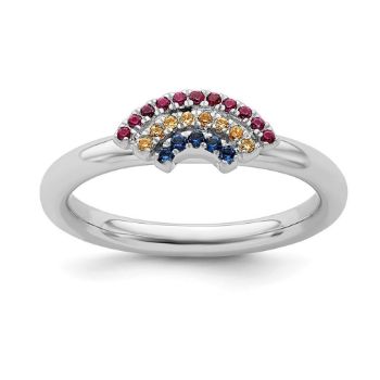 Picture of Silver Rainbow Ring Multi Color Gemstones