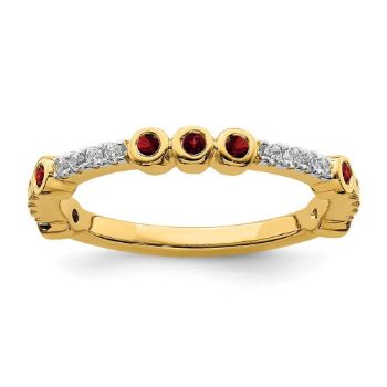 Picture of 14K Yellow Solid Gold Garnet and Diamond Stackable Ring